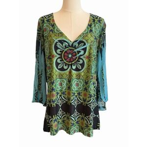 One World BohoTop‎ 1X Flutter Sleeve Indie Hippie Earthy Granola Forest Fairy